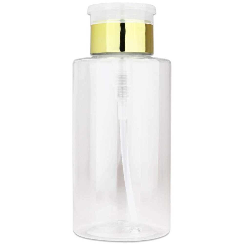 PANA 10oz Push Down Pump Dispenser Flip Top Cap Refillable Empty Bottle - Color: Gold - Lockable Travel Cosmetic Packaging Empty Bottle for Nail Polish Manicure
