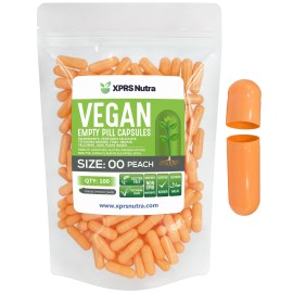 XPRS Nutra Size 00 Empty Capsules - 100 Count Empty Vegan Capsules - Vegetarian Empty Pills - DIY Vegetable Capsule Filling- Veggie Pill Caps (Peach)