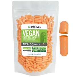 XPRS Nutra Size 00 Empty Capsules - 500 Count Empty Vegan Capsules - Vegetarian Empty Pills - DIY Vegetable Capsule Filling- Veggie Pill Caps (Peach)