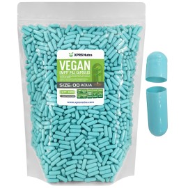 XPRS Nutra Size 00 Empty Capsules - 5000 Count Empty Vegan Capsules - Vegetarian Empty Pills - DIY Vegetable Capsule Filling- Veggie Pill Caps (Aqua)