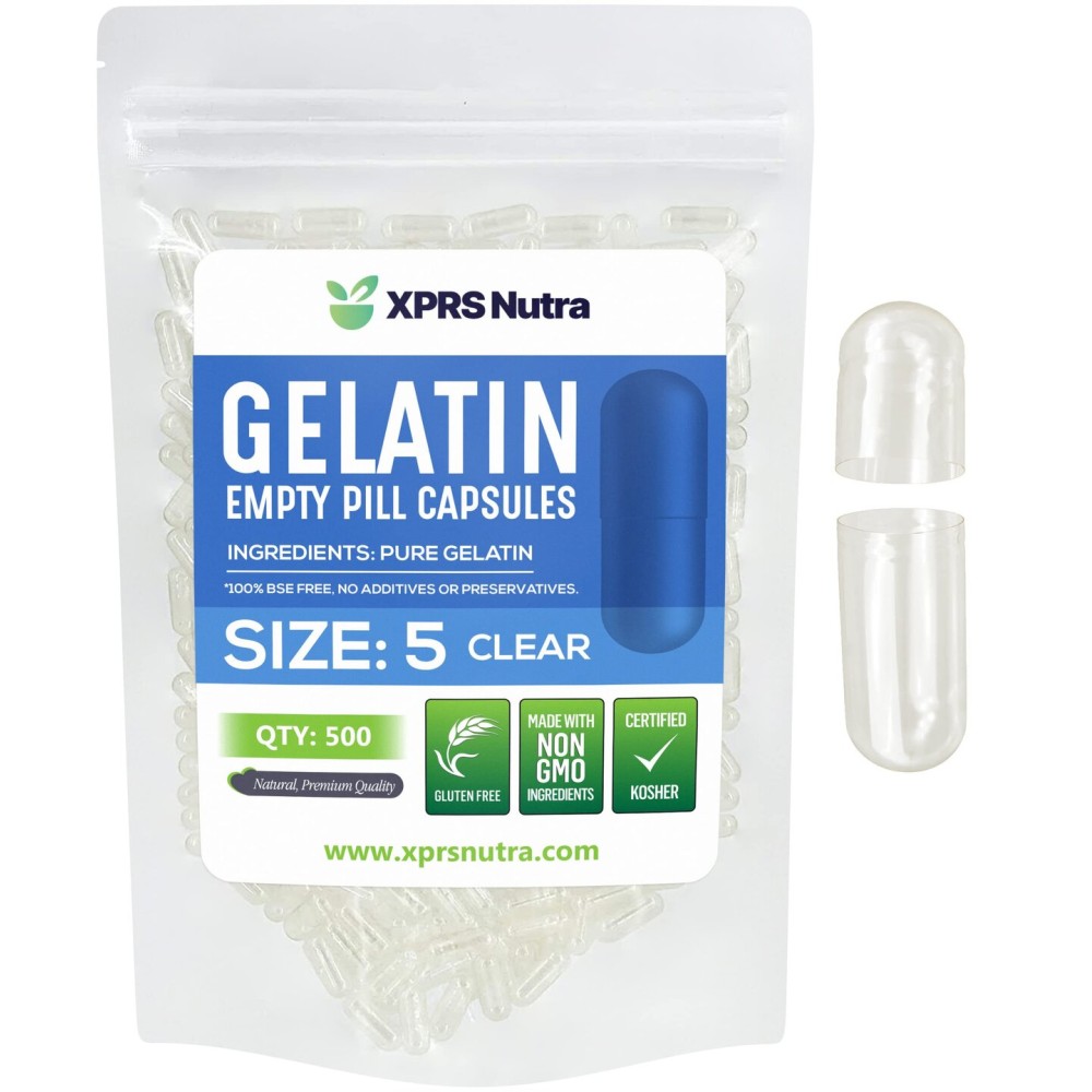 XPRS Nutra Size 5 Empty Capsules - 500 Count Very Small Clear Empty Gelatin Capsules - Pills DIY Capsule Filling - Fillable Pill Gel Caps for Do-It-Yourself Vitamin Supplements