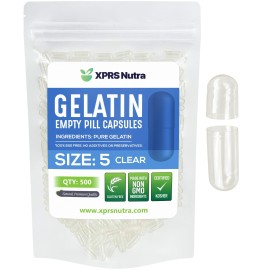 XPRS Nutra Size 5 Empty Capsules - 500 Count Very Small Clear Empty Gelatin Capsules - Pills DIY Capsule Filling - Fillable Pill Gel Caps for Do-It-Yourself Vitamin Supplements