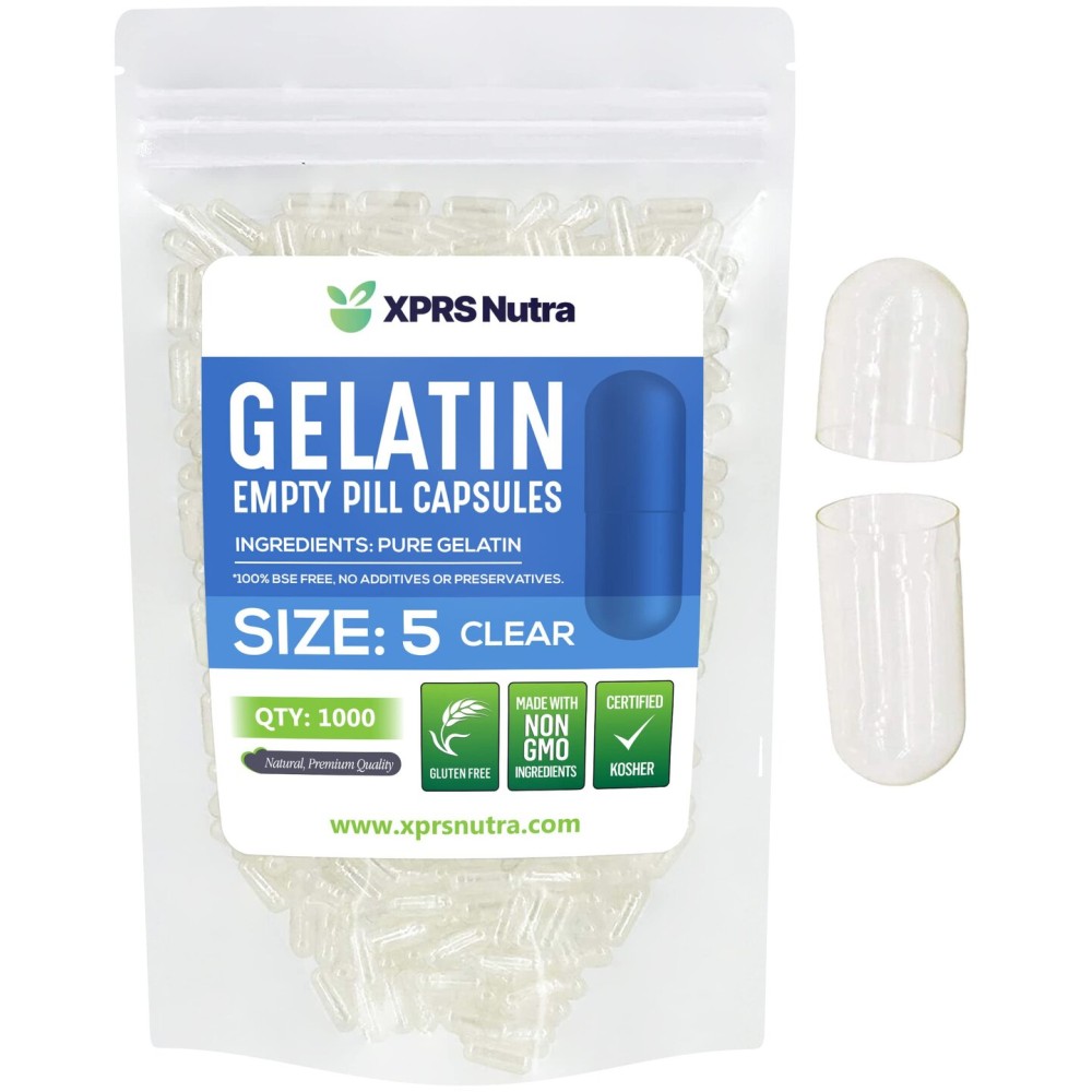 XPRS Nutra Size 5 Empty Capsules - 1000 Count Very Small Clear Empty Gelatin Capsules - Pills DIY Capsule Filling - Fillable Pill Gel Caps for Do-It-Yourself Vitamin Supplements