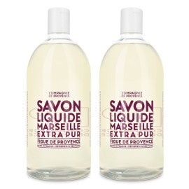 Compagnie de Provence Savon de Marseille Extra Pure Liquid Soap - Fig of Provence - Bulk 67.6 Fl Oz Plastic Bottle Refill