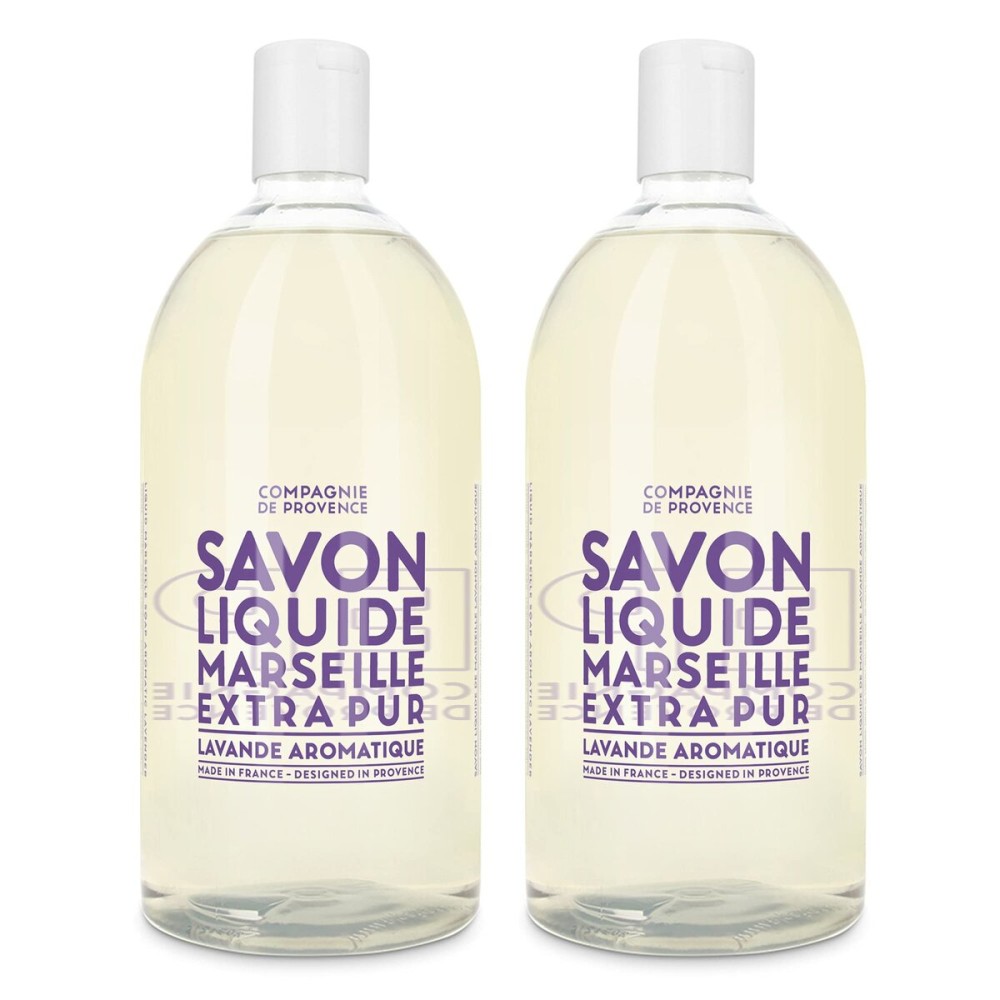 Compagnie de Provence Savon de Marseille Extra Pure Liquid Soap, Aromatic Lavender, Two 33.8 fl oz Plastic Bottle Refills