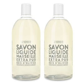 Compagnie de Provence Savon de Marseille Extra Pure Liquid Soap - Olive Wood - Bulk 67.6 Fl Oz Plastic Bottle Refill