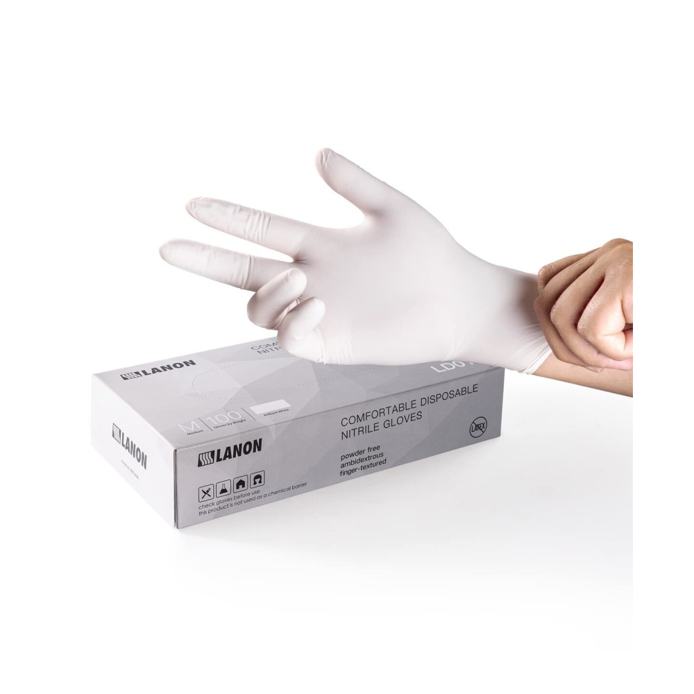 LANON Food Safe White Disposable Nitrile Gloves, Latex-Free, Powder-Free, Textured Fingertips, Cooking, Cleaning, Small