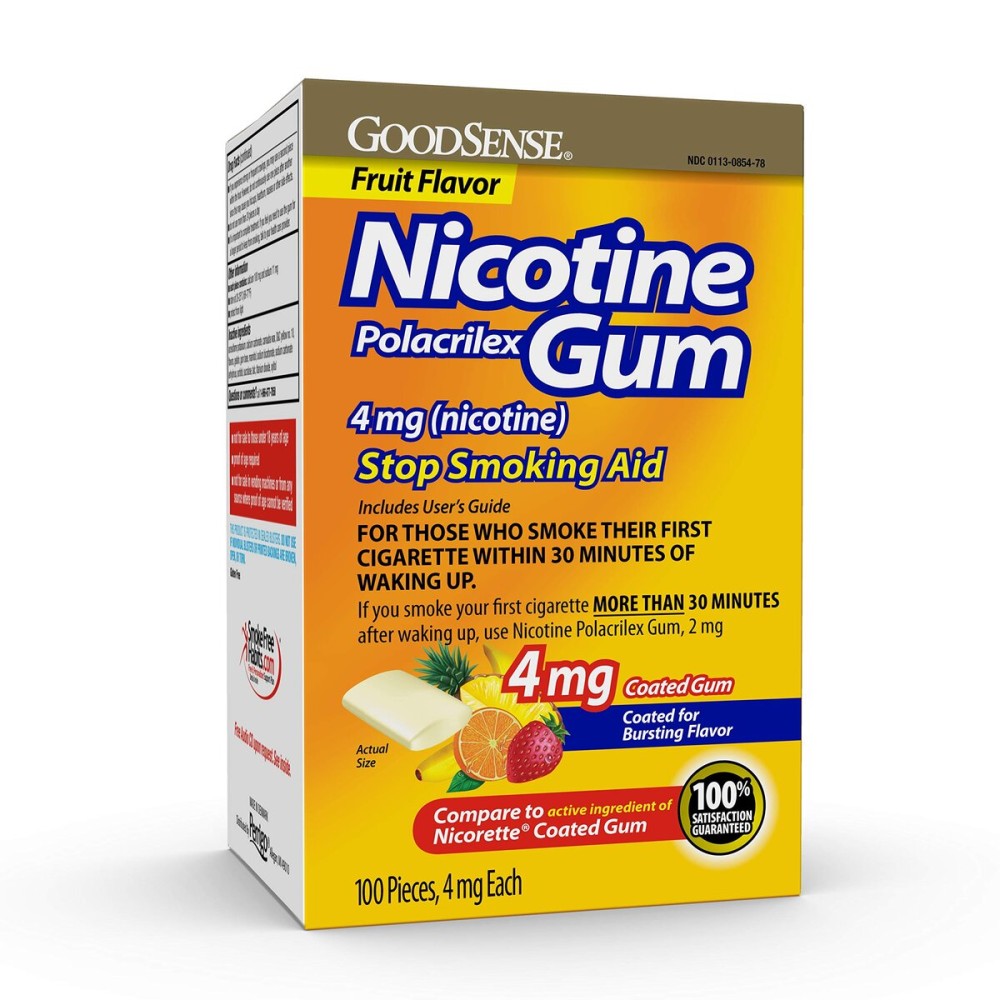Good Sense Nicotine Polacrilex Coated Gum 4 mg (Nicotine), Light Yellow Fruit, 100 Count