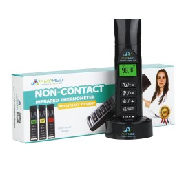 Amplim Baby Thermometer | 3-in-1 Accurate Infrared Thermometer for Ear, Forehead & Touchless, Fever Thermometer for Baby, Infants, Toddlers, Kids & Adults | Base Stand & Clock (Black)