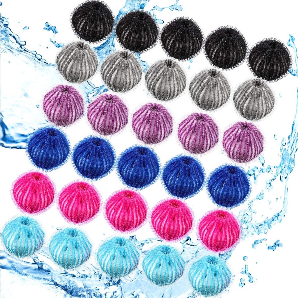 Blulu 30 Pieces Pet Hair Remover for Laundry Dryer Balls Reusable Washing Machine Hair Catcher Pet Dog Cat Catcher Lint Remover (Light Blue,Blue,Grey,Black,Purple,Rose Red)