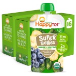 HAPPYTOT Organics Stage 4 Baby Food Pouches, Gluten Free, Vegan Snack, Super Bellies, Fruit & Veggie Puree, Banana, Spinach & Blueberries 4 Ounce (Pack of 16)