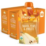 Happy Baby Organics Stage 2 Baby Food Pouches, Gluten Free, Vegan & Healthy Snack, Clearly Crafted Fruit Puree, Squash, Pears & Apricots, 4 Ounces (Pack of 16)