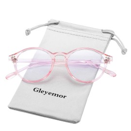 Gleyemor Blue Light Glasses for Men Women, Vintage Round Bluelight Blocking Computer Screen Protection Glasses (Pink)