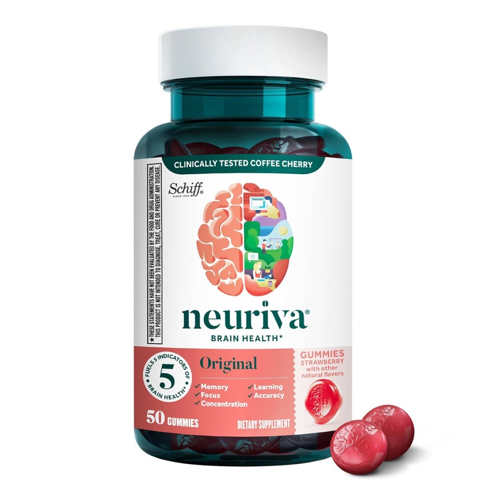 NEURIVA Original Brain Supplement for Memory, Focus & Concentration + Learning & Accuracy with Clinically Tested Nootropics Phosphatidylserine and Neurofactor, Strawberry Flavor, 50 Gummies