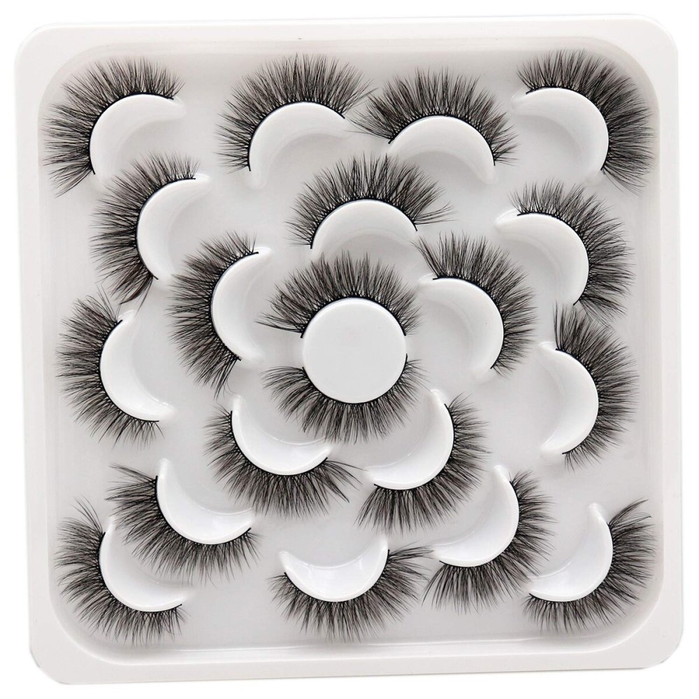 Losha 10 Pairs Eyelashes Faux Mink Eyelashes Natural Look Fluffy Wispy Soft Handmade Reusable 3D Volume Lashes Pack