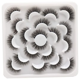 Losha 10 Pairs Eyelashes Faux Mink Eyelashes Natural Look Fluffy Wispy Soft Handmade Reusable 3D Volume Lashes Pack