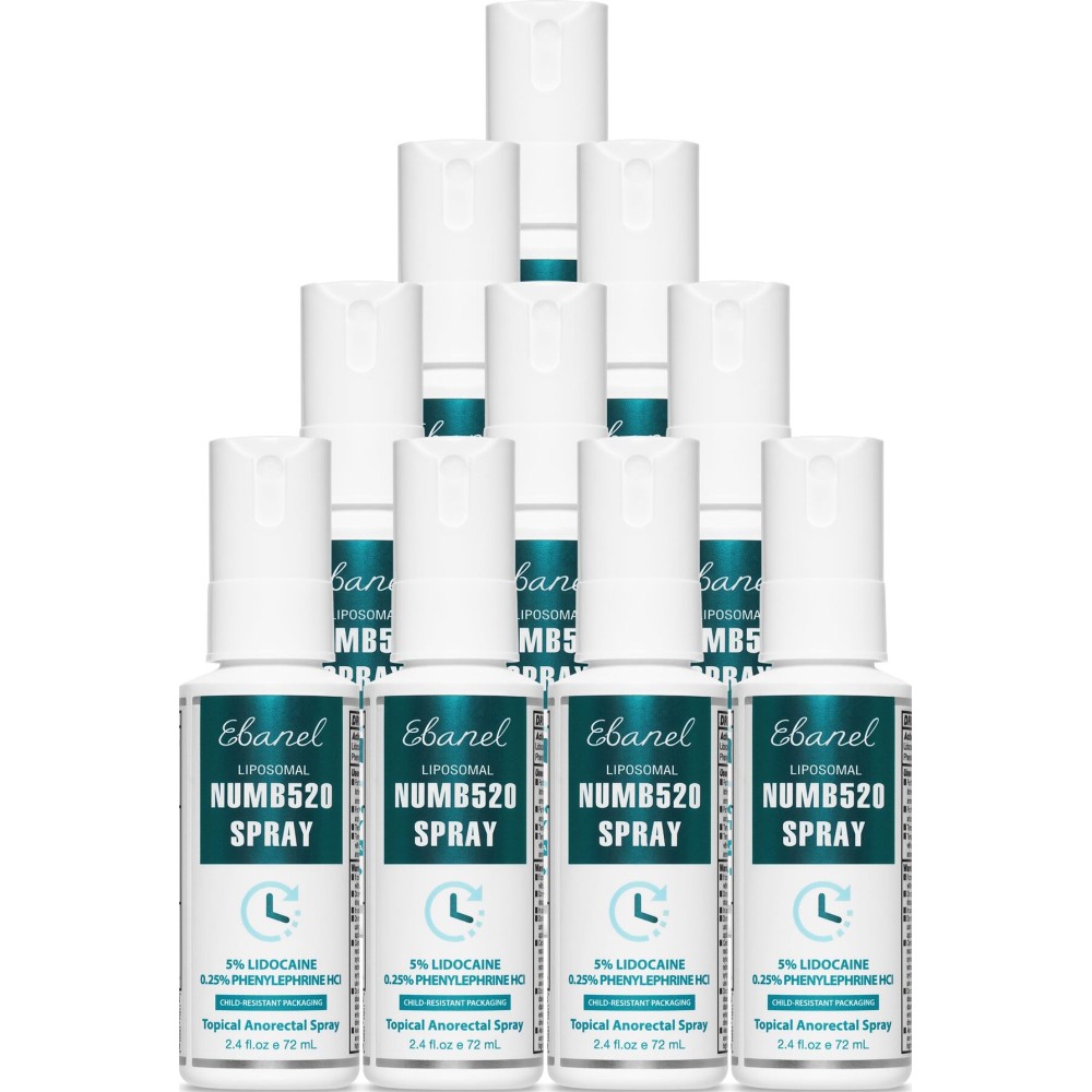 Ebanel 10-Pack 5% Lidocaine Spray Pain Relief Numb520 Burn Itch Relief Numbing Spray for Skin, Topical Anesthetic Postpartum Hemorrhoid Treatment with Phenylephrine for Local and Anorectal Uses