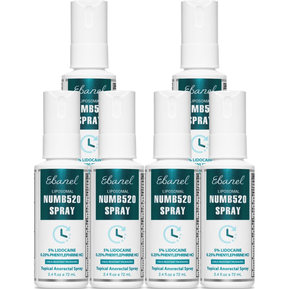 Ebanel 6-Pack 5% Lidocaine Spray Pain Relief Numb520 Burn Itch Relief Numbing Spray for Skin, Topical Anesthetic Postpartum Hemorrhoid Treatment with Phenylephrine for Local and Anorectal Uses