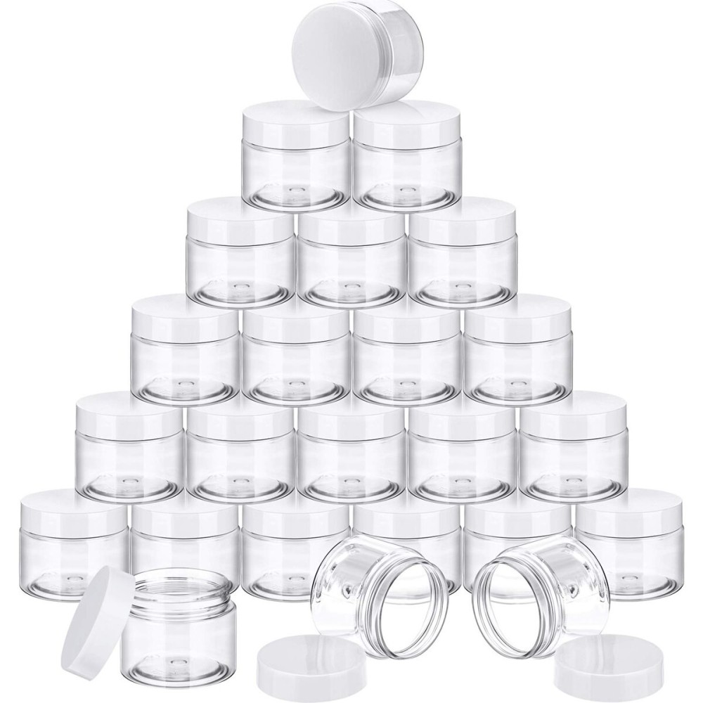 SATINIOR 24 Pieces Empty Clear Plastic Jars with Lids Round Storage Containers Wide-Mouth for Beauty Product Cosmetic Cream Lotion Liquid Butter Craft and Food (Transparent Lid, 4 oz)