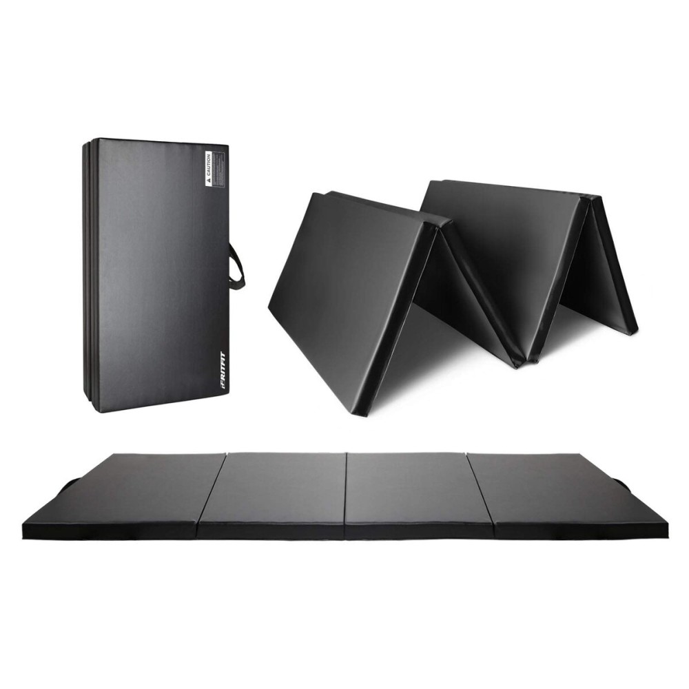 RitFit Upgraded Folding Exercise Mat, 2 Inch Thick Gymnastics Mat with Carrying Handles for Yoga, MMA, Stretching, Core Workouts and Home Gym Protective Flooring (Black(4\'x8\'))