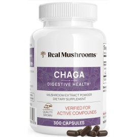 Real Mushrooms Chaga Mushroom Capsules - Organic Chaga Extract Powder with Extract Powder for Wellness & Energy Support- Vegan, Non-GMO, 300 Capsules - Organic Mushroom Supplement