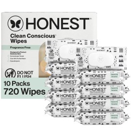 The Honest Company Clean Conscious Multi-Use Wipes Unscented Hypoallergenic Baby for Sensitive Skin 99% Water Plant-Based Compostable Pattern Play 720 Count