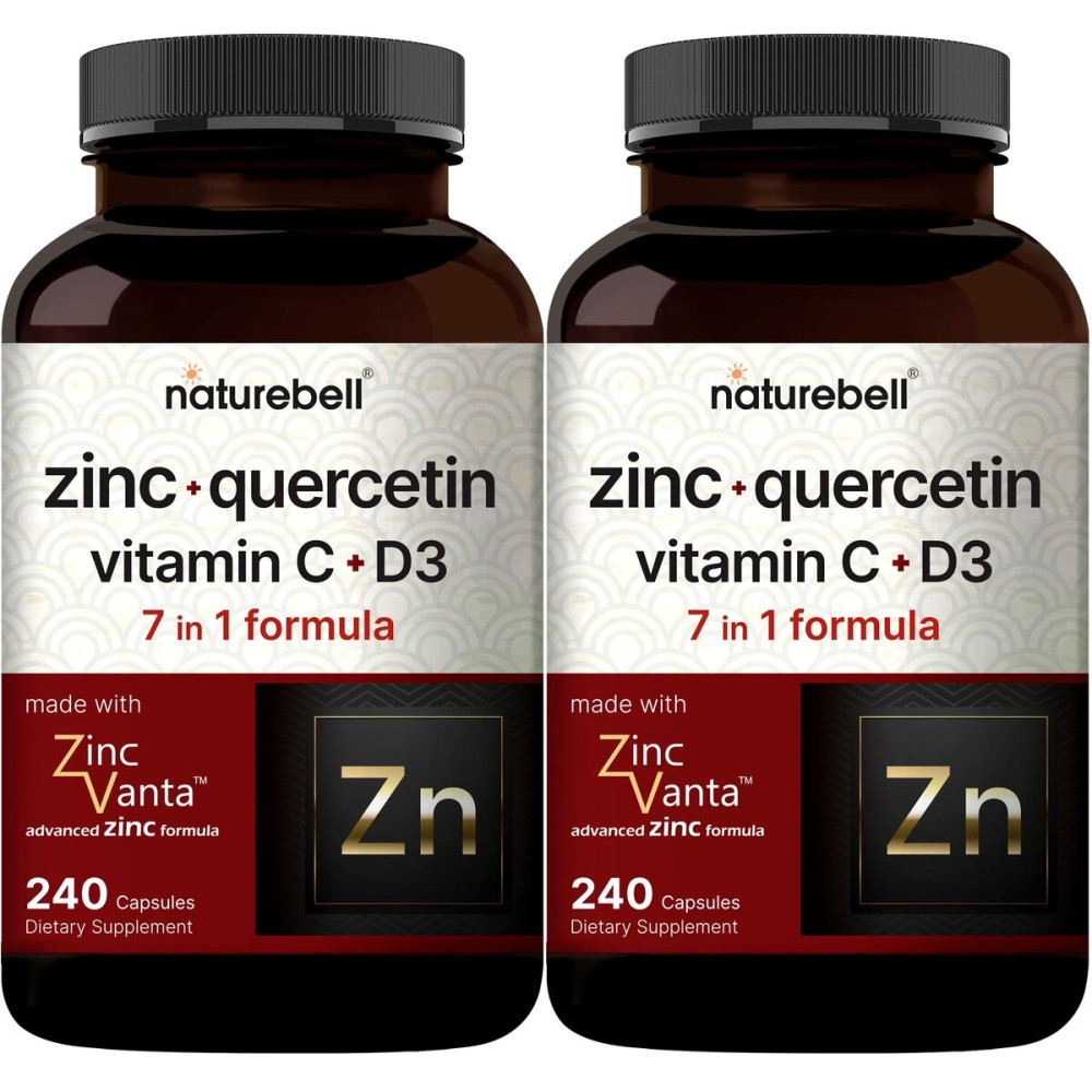 NatureBell Zinc Quercetin with Vitamin C & D3, 480 Capsules (2 Pack) | Quercetin 1,000mg + Zinc 50mg + Vitamin C 250mg + Vitamin D3 5,000 IU | 4-in-1 Advanced Immune & Lung Support | ZincVanta Formula