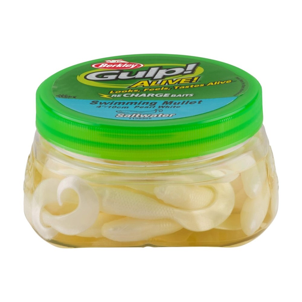 Berkley Gulp! Alive! Swimming Mullet Soft Fishing Bait Pearl White, 3in - Pint 4x7