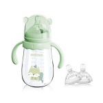 POTATO Glass Baby Bottles, Anti-Colic Breastfeeding Bottles with Fast Flow Nipple, Suitable for Babies 6-12 Months, 2 Replaceable Nipples, 8 oz, Green