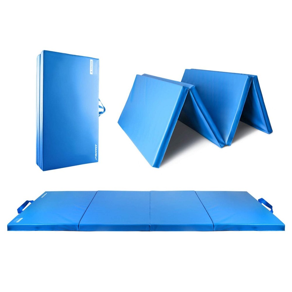 RitFit Upgraded Folding Exercise Mat, 2 Inch Thick Gymnastics Mat with Carrying Handles for Yoga, MMA, Stretching, Core Workouts and Home Gym Protective Flooring (Sky Blue(4\' x 10\'))