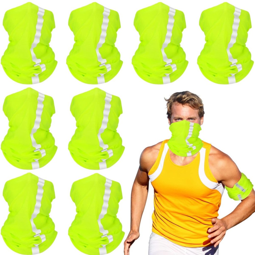 SATINIOR 8 Pcs Neck Gaiter, Reflective Cooling UV Protection Neon Bandana Breathable Face Mask for Men Women Cycling Skiing(Fluorescent Yellow,Polyester)