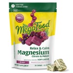 MegaFood Relax + Calm Magnesium Complex with Magnesium Citrate & Malate for Heart Health, Muscle Tension & More - Doctor Formulated - Vegetarian - Grape Flavor - 30 Soft Chews (15 Servings)
