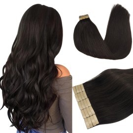 DOORES 20pcs Human Hair Extensions Tape in Remy Dark Brown Tape in Hair Extensions Real Hair Glue in Extensions Straight 50g 20 Inch