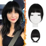 BARSDAR Human Hair Clip in Bangs - 100% Real Human Hair Clip in Bangs for Women - Natural Black French Bangs Fringe with Temples Real Hair Bangs Extensions Hairpieces - Natural Black