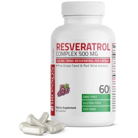 Bronson Resveratrol 500 Complex Standardized Trans-Resveratrol + Grape Seed & Red Wine Extract, 60 Capsules