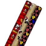 Hallmark Disney Mickey Mouse Wrapping Paper with Cut Lines on Reverse (3-Pack: 60 sq. ft. ttl) for Birthdays, Christmas, Hanukkah, Baby Showers and More