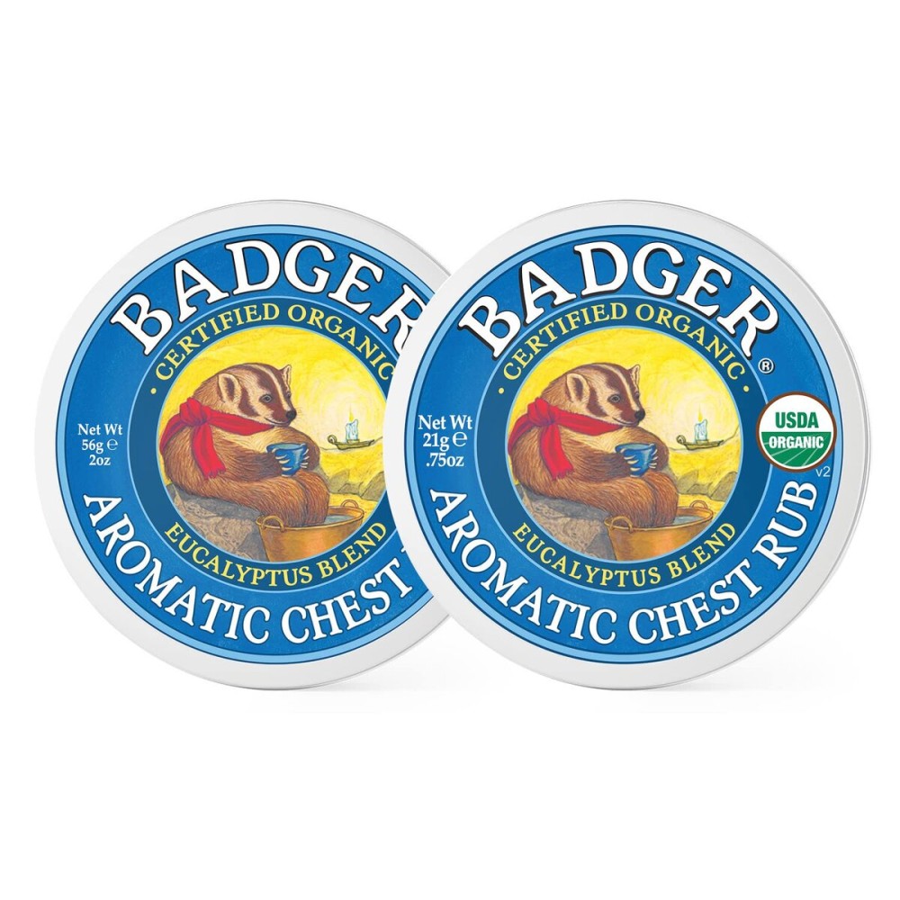 Badger - Aromatic Chest Rub, Eucalyptus & Mint, Certified Organic, Soothing Vapor Rub with Eucalyptus Essential Oils, Baby Chest Rub, Vapor Rub Ointment, 0.75 oz - 2-Pack