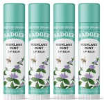Badger Highland Mint Classic Lip Balm, 100% Organic Balm Long Lasting Lip Moisturizer w/Light Silky Texture, Refreshing, Invigorating & Soothing Mint Lip Balm, 4 Pack