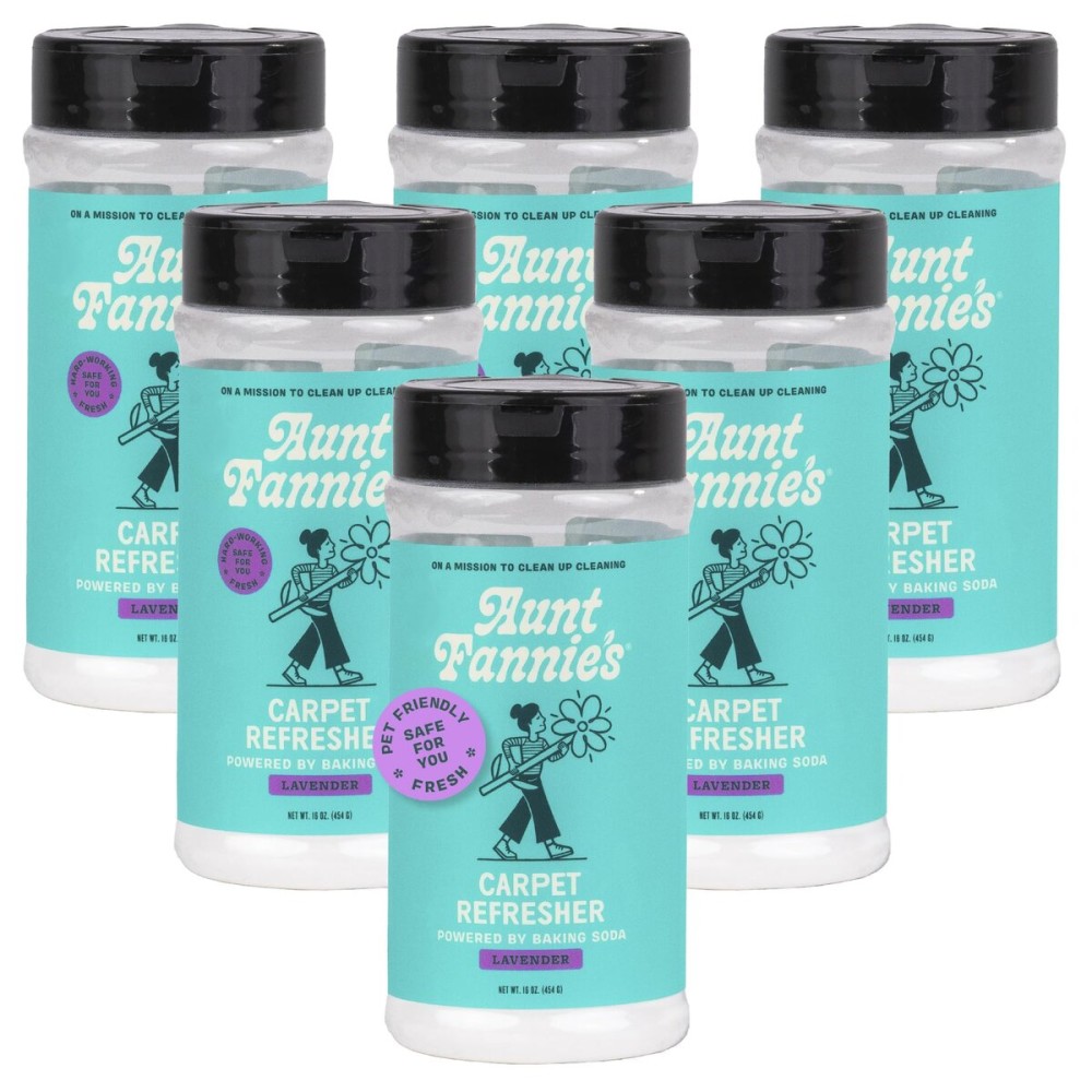 Aunt Fannie\'s Carpet Refresher & Deodorizer Powder, Multi-Purpose Rug, Carpet, and Upholstery Odor Eliminator for Homes with Cats and Dogs, Lavender Scent, 16 Oz (Pack of 6)