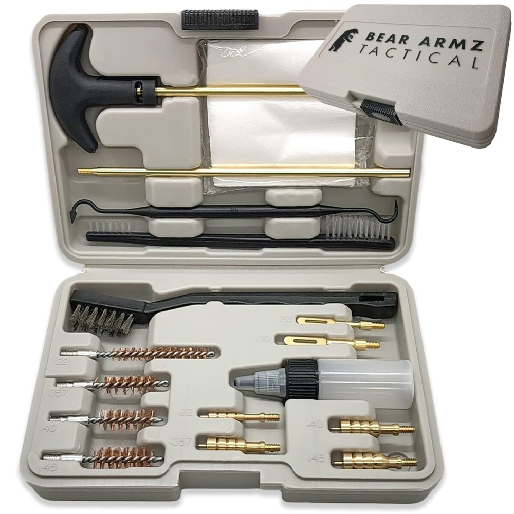 Bear Armz Tactical Universal Handgun Cleaning Kit | American Company | Gun Cleaning Kit for Calibers .22.357/9mm.38.40.45 | Compatible with Handguns, Revolvers, and Pistols | Hard Portable Case