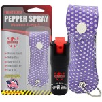 FIGHTSENSE Self Defense Pepper Spray - 1/2 oz Compact Size Maximum Strength Police Grade Formula Best Self Defense Tool for Women W/Leather Pouch Keychain (Purple Bling)