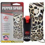 FIGHTSENSE Self Defense Pepper Spray - 1/2 oz Compact Size Maximum Strength Police Grade Formula Best Self Defense Tool for Women W/Leather Pouch Keychain (Cheetah)