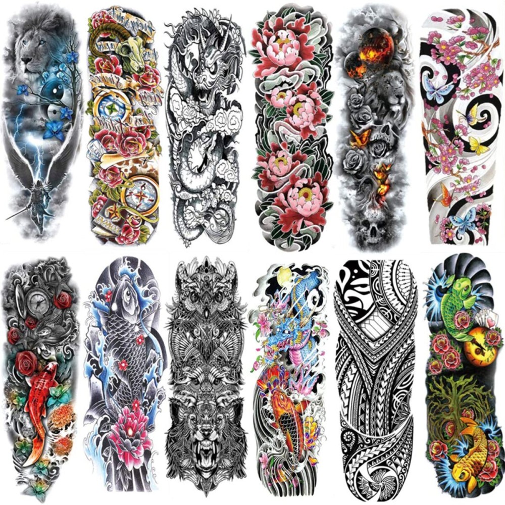 Aresvns Full Arm Temporary Tattoos for Men and Women,Temporary Tattoo Waterproof Sleeve Tattoo Last Long for Adults for BBQ Pool Beach Party