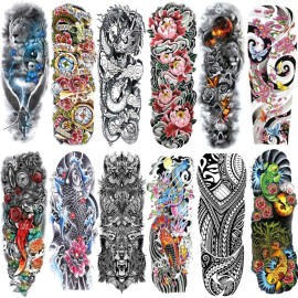 Aresvns Full Arm Temporary Tattoos for Men and Women,Temporary Tattoo Waterproof Sleeve Tattoo Last Long for Adults for BBQ Pool Beach Party