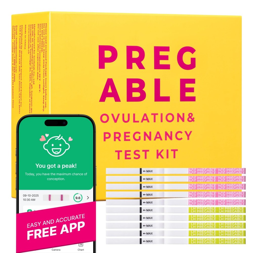 PREGABLE Combo Kit: 50 Ovulation Tests & 20 Pregnancy Tests, Free Tracker app, SmileReader, OPKs, HPTs (50LH + 20HCG (Pack of 1))