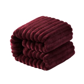 NTBAY Flannel Fuzzy Toddler Blanket, Fluffy Warm and Lightweight Reversible Stripes Design Baby Plush Blanket, 30x40 Inches, Wine Red