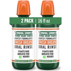 TheraBreath Fresh Breath Mouthwash, Rainforest Mint, Alcohol-Free, 16 Fl Oz (2-Pack)