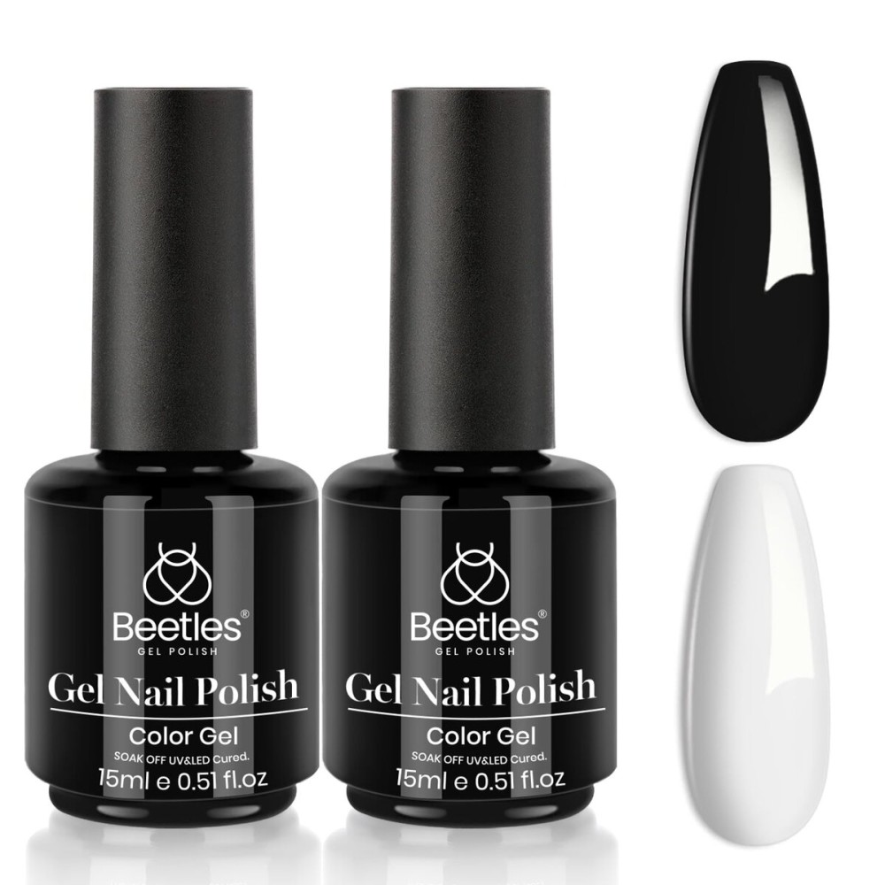Beetles White Gel Nail Polish Black Gel Polish Kit 2 Pcs 15ml Black And White Polish French Nails Soak Off Led Nails Art Manicure Salon Diy at Home