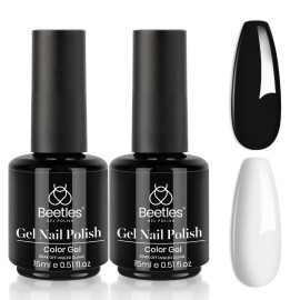 Beetles White Gel Nail Polish Black Gel Polish Kit 2 Pcs 15ml Black And White Polish French Nails Soak Off Led Nails Art Manicure Salon Diy at Home