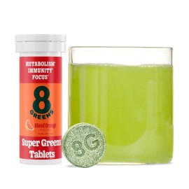 8Greens Supergreens Tablets | Superfood Tablet for Metabolism, Immunity & Focus, Daily Greens Effervescent Tablets, Organic: Aloe Vera, Spirulina, Chlorella, Blood Orange, 10 Servings